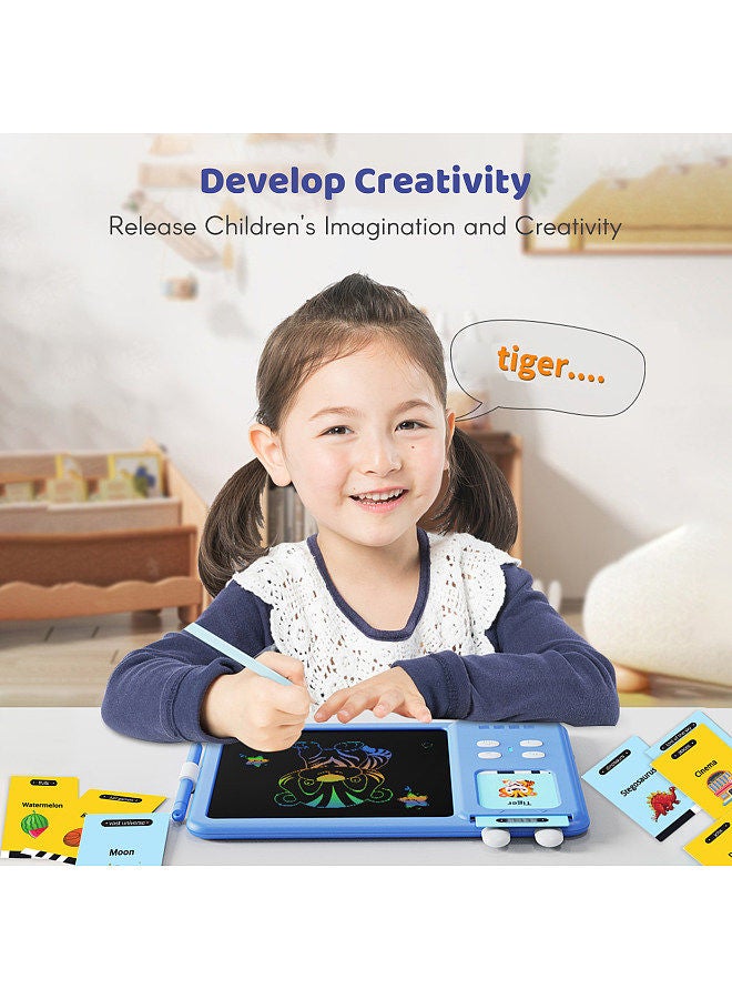 Talking Flash Cards Writing Tablet 2 in 1 Educational Child LCD Drawing Board Autism Sensory Speech Therapy Toddler Talking Flash Cards Drawing Tablet for Kids with 224 Sight Words Blue  - Image 4