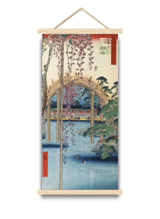 OKRA Utagawa Hiroshige Wooden hanging art- The Bridge with Wisteria Canvas Art - Japanese Painting Landscape Pictures - Home Decor for Hotel Bathroom Living Room - Image 1