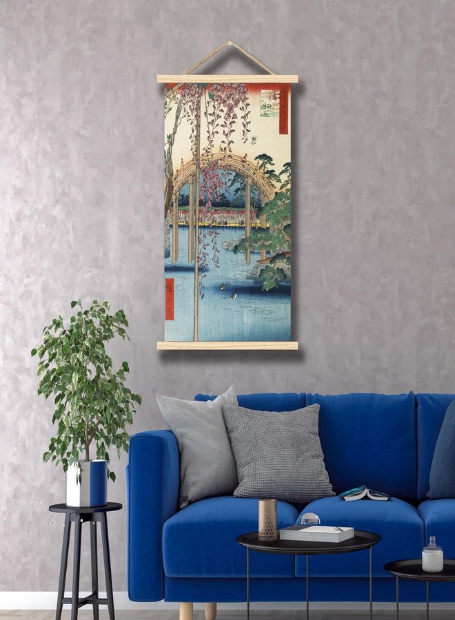 OKRA Utagawa Hiroshige Wooden hanging art- The Bridge with Wisteria Canvas Art - Japanese Painting Landscape Pictures - Home Decor for Hotel Bathroom Living Room - Image 2