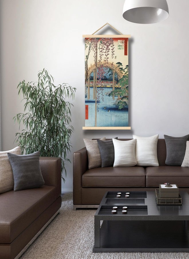 OKRA Utagawa Hiroshige Wooden hanging art- The Bridge with Wisteria Canvas Art - Japanese Painting Landscape Pictures - Home Decor for Hotel Bathroom Living Room - Image 3