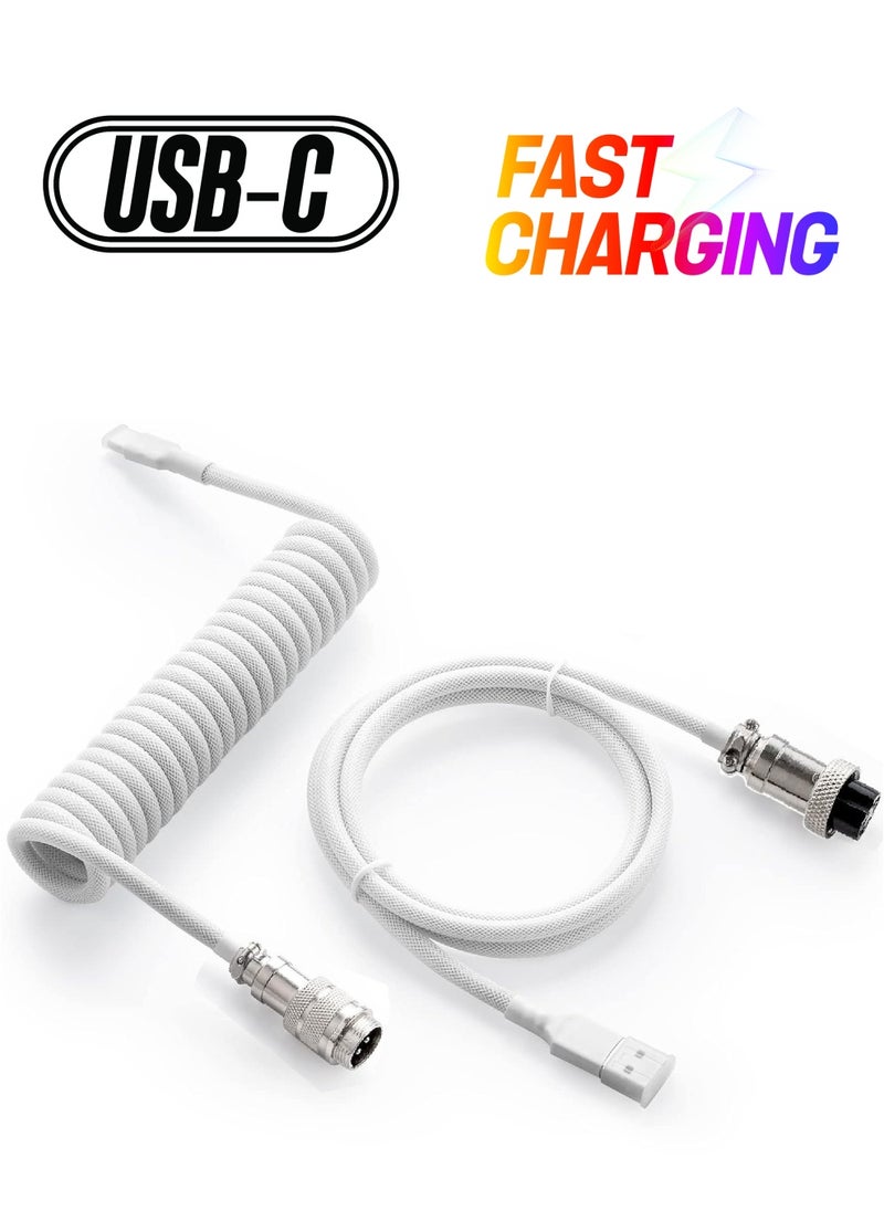 Rock Pow - Pro Custom Coiled USB C Cable for Gaming Keyboard Double-Sleeved Mechanical Keyboard Cable with Detachable Metal Aviator 1.5M USB-C to USB-A - Image 1