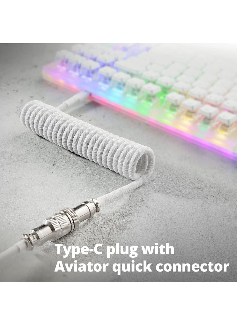 Rock Pow - Pro Custom Coiled USB C Cable for Gaming Keyboard Double-Sleeved Mechanical Keyboard Cable with Detachable Metal Aviator 1.5M USB-C to USB-A - Image 1