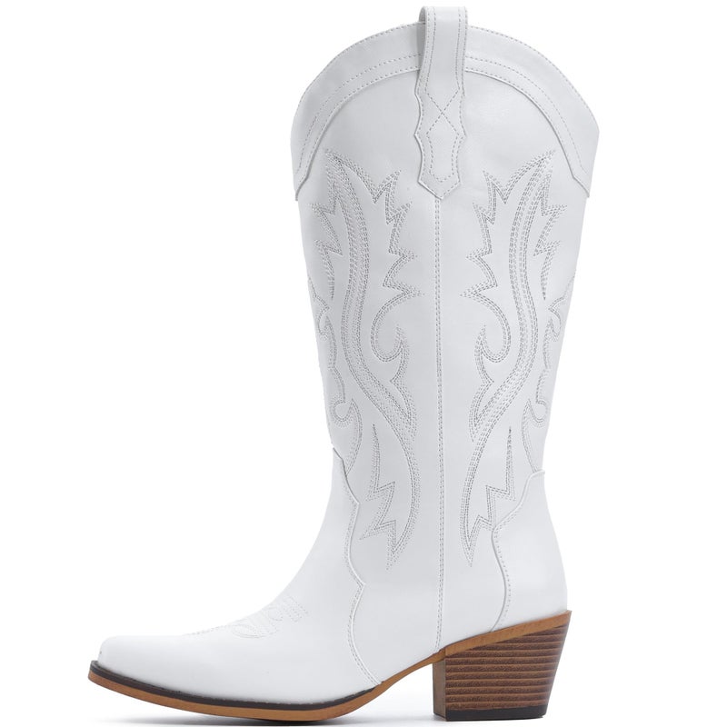 IUV Cowboy Boots For Women Western Cowgirl Boots with Chunky Heel Mid Calf Snip Toe Ideal for low insteps - Image 4