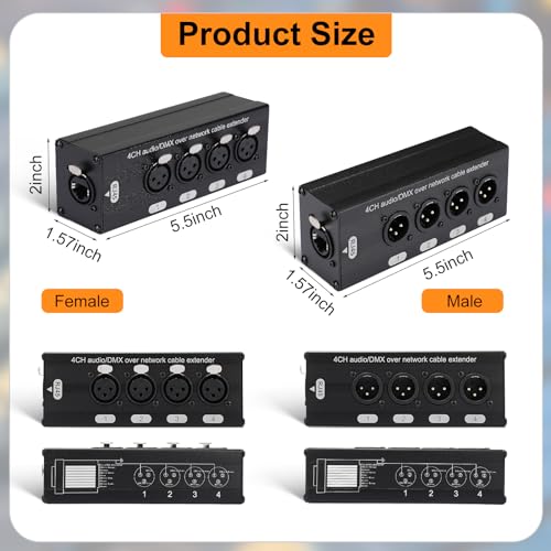 Copkim 4 Pack 4 Channel 3 Pin Multi Network XLR Cable Breakout 3 Pin XLR Male and Female Over RJ45 Ethercon Cable Multi Extender for Stage Lighting and Home Recording Studio Compatible - Image 3