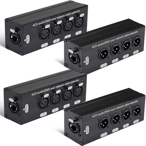Copkim 4 Pack 4 Channel 3 Pin Multi Network XLR Cable Breakout 3 Pin XLR Male and Female Over RJ45 Ethercon Cable Multi Extender for Stage Lighting and Home Recording Studio Compatible - Image 1
