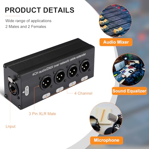 Copkim 4 Pack 4 Channel 3 Pin Multi Network XLR Cable Breakout 3 Pin XLR Male and Female Over RJ45 Ethercon Cable Multi Extender for Stage Lighting and Home Recording Studio Compatible - Image 5