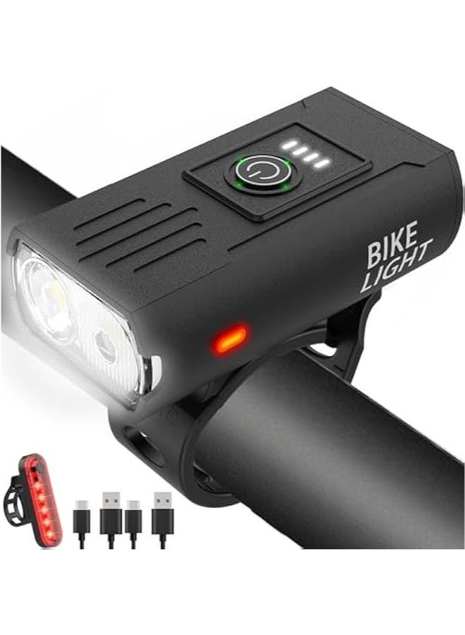 Bike Light, High Lumens Super Bright Bicycle Light, 6+4 Modes USB Rechargeable Bike Headlight & Tail Light Set, Waterproof Safety Bike Front & Rear Light for Road, Mountain, Night Riding - Image 1