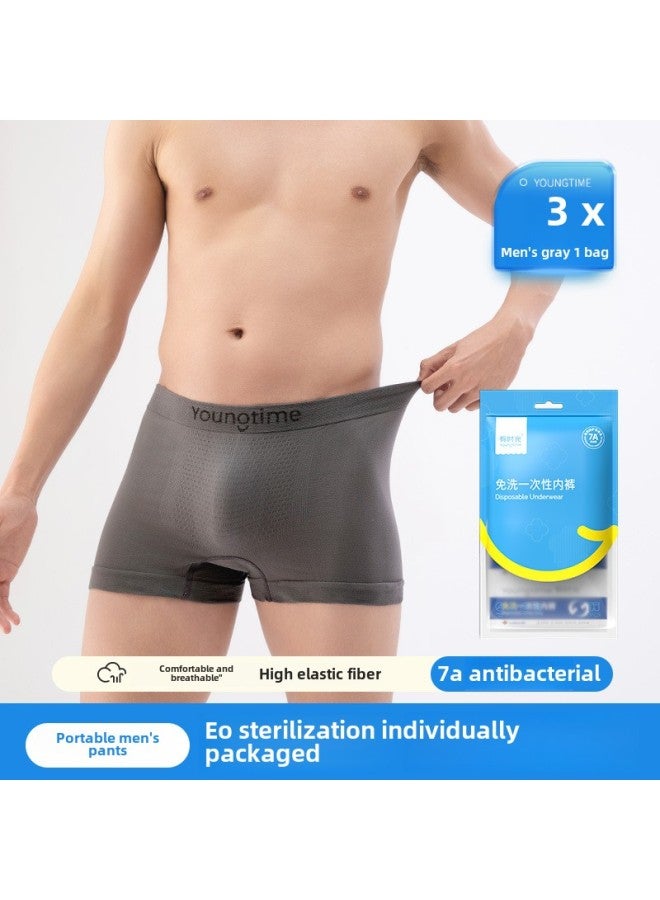 Time Disposable Underwear Men's And Women's Travel Triangle Cotton Underwear Travel Children's Wash-Free Underwear Cotton Shorts-Color:Men's Flat Angle Dark Gray Bag 3 Pack-Size:XL【55kg-65kg】  - Image 1