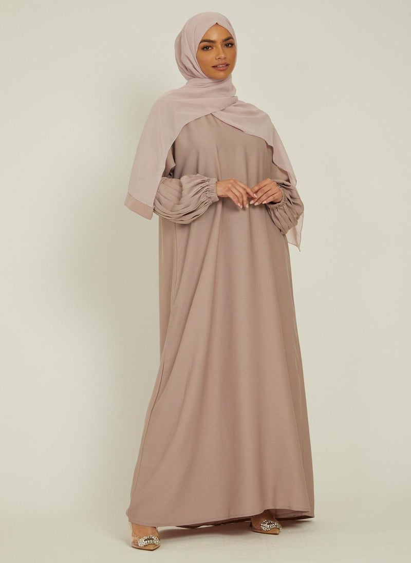 NUKHBAA Elegant Brown plain abaya wityh belt and Hijab-AB76  - Image 3