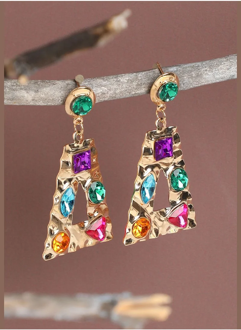 SOHI Gold Plated Designer Stone Drop Earring