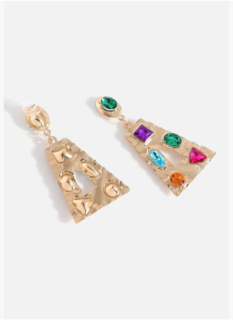 SOHI Gold Plated Designer Stone Drop Earring