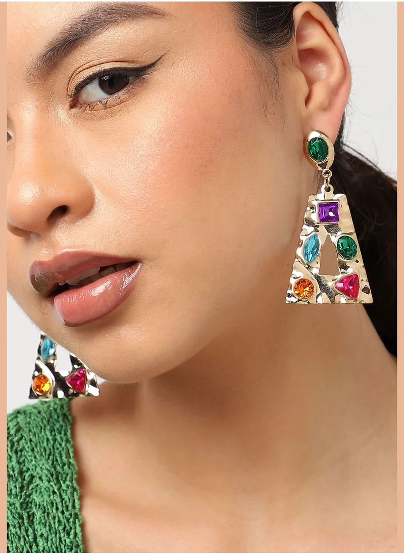 SOHI Gold Plated Designer Stone Drop Earring
