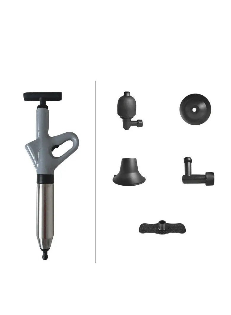 AROAQ Toilet Plunger Stainless Steel Toilet Pipe Dredger Pneumatic  with Real-time Barometer Kitchen Toilet One-click Press Dredging High Pressure Drain Clogged Sewer Tool Set Thickened Wall Cylinder  - Image 1