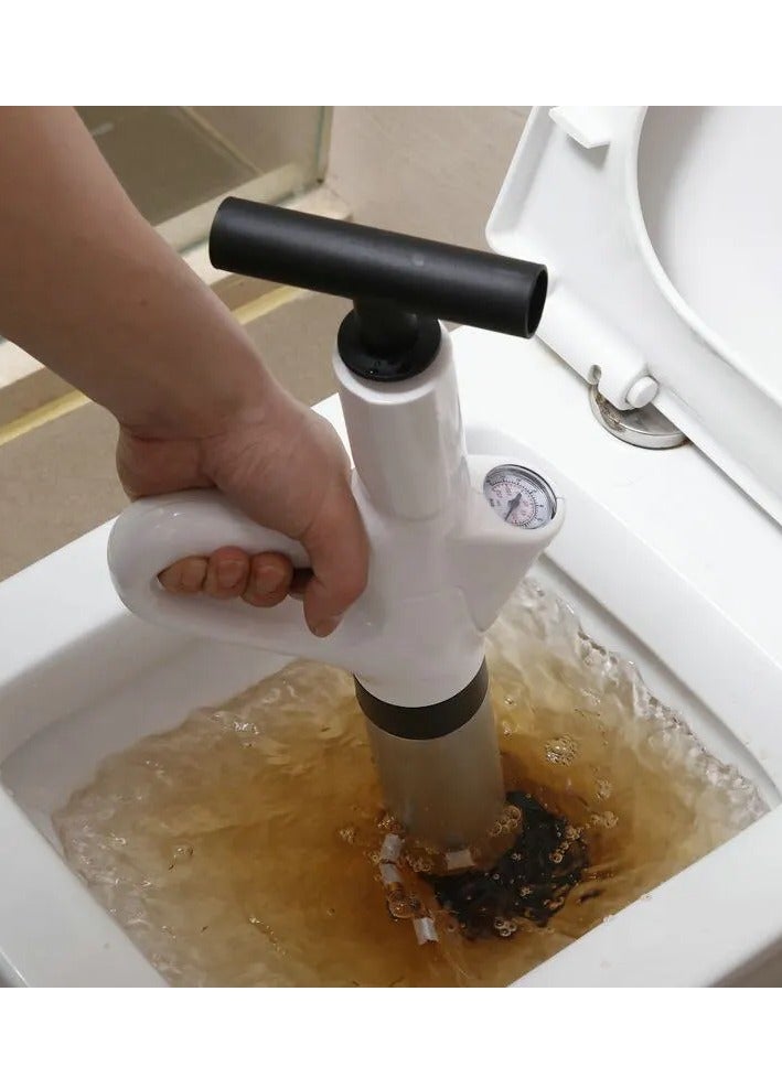 AROAQ Toilet Plunger Stainless Steel Toilet Pipe Dredger Pneumatic  with Real-time Barometer Kitchen Toilet One-click Press Dredging High Pressure Drain Clogged Sewer Tool Set Thickened Wall Cylinder  - Image 3