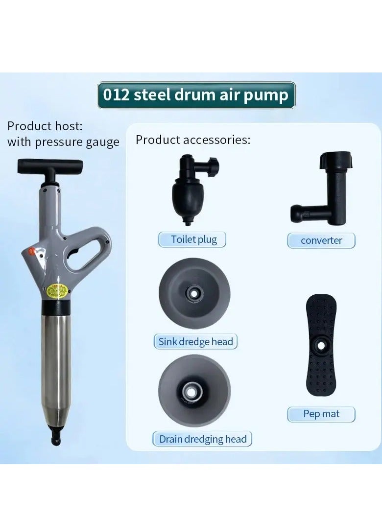 AROAQ Toilet Plunger Stainless Steel Toilet Pipe Dredger Pneumatic  with Real-time Barometer Kitchen Toilet One-click Press Dredging High Pressure Drain Clogged Sewer Tool Set Thickened Wall Cylinder  - Image 4