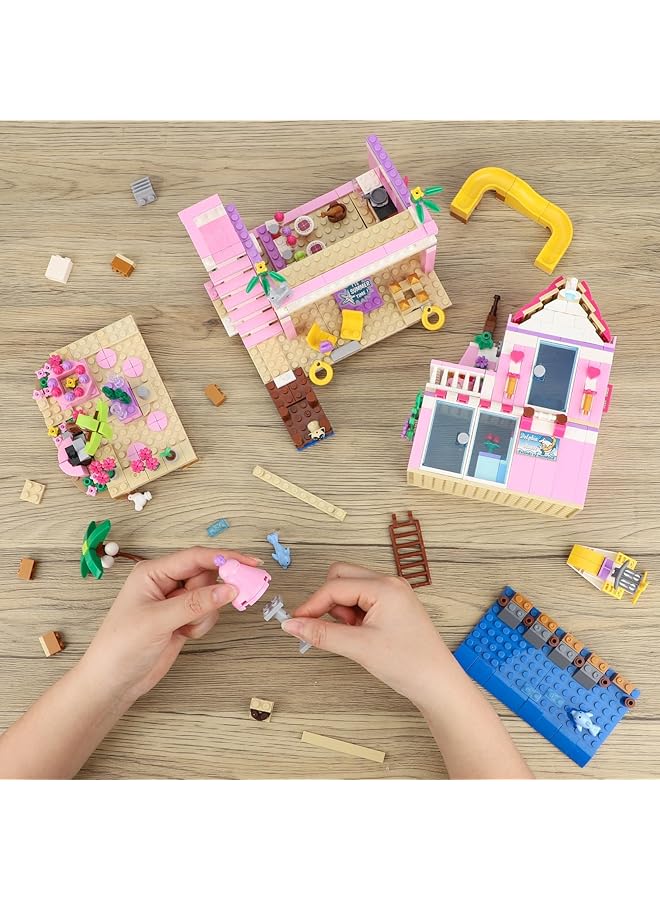 KASTWAVE Pink Girls Seaside Beach Villa Friends Building Set With Friends Construction Educational Toy For Kids Age 6 12 And Up 822 Pcs - Image 5