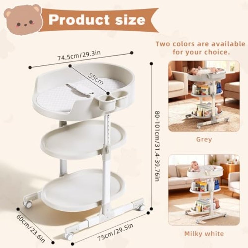 Diaper Changing Station, Portable Baby Changing Table with Storage, Adjustable Height Diaper Dresser Station with Wheels Waterproof Pad, Mobile Nursery for Newborn and Toddler - Image 2