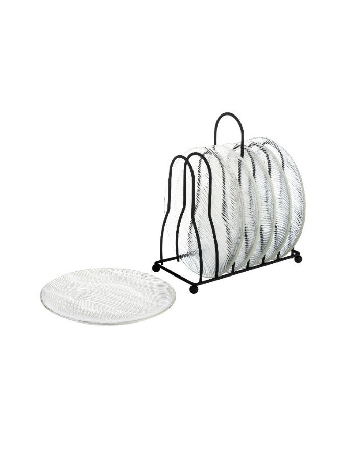 Dania Set of 6 glass plates for desserts, all presentations, and elegant occasions, with a metal stand. Plate size: 15 cm. - Image 4