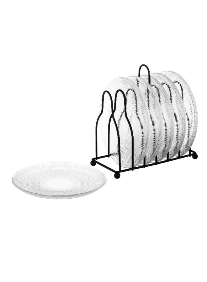 Dania Set of 6 glass plates for desserts, all presentations, and elegant occasions, with a metal stand. Plate size: 15 cm. - Image 4