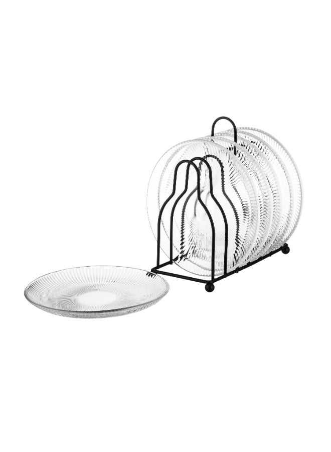 Dania Set of 6 glass plates for desserts, all presentations, and elegant occasions, with a metal stand. Plate size: 15 cm. - Image 4