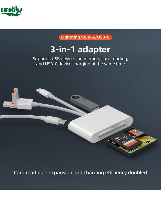 BURAQ NK-1011TL Pro USB-C / Type-C, 8 Pin, USB to USB-C / Type-C, USB, CF, TF, SD Card Slot Card Reader Adapter(White) - Image 2