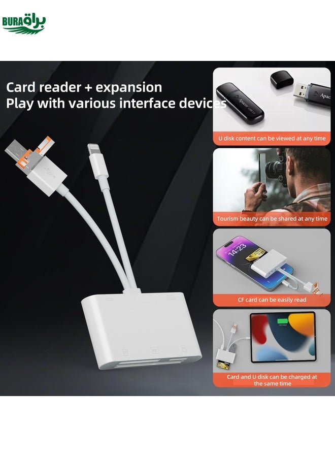 BURAQ NK-1011TL Pro USB-C / Type-C, 8 Pin, USB to USB-C / Type-C, USB, CF, TF, SD Card Slot Card Reader Adapter(White) - Image 5