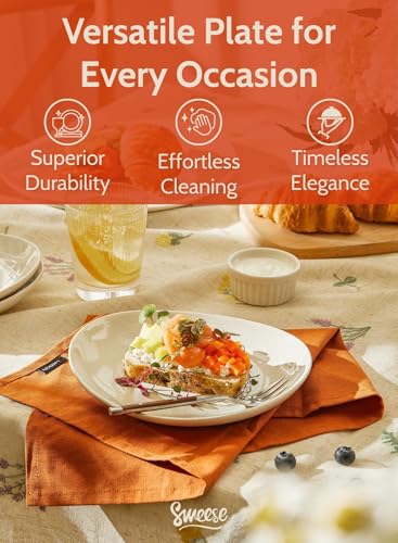 Sweese Porcelain Dessert Plates - 7.8 Inch Salad Plates, Small Appetizer Plates Set of 6 - Dishwasher, Microwave, Oven Safe - Azure Dreamscape Color - Image 4