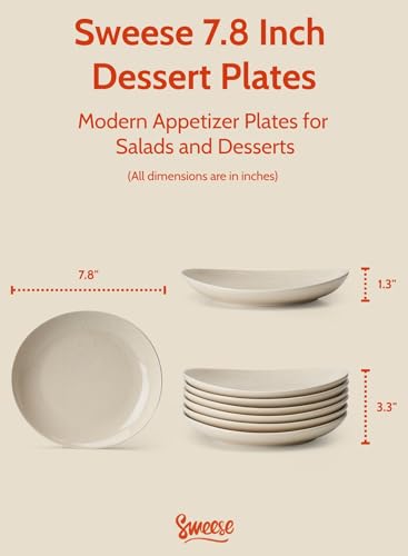Sweese Porcelain Dessert Plates - 7.8 Inch Salad Plates, Small Appetizer Plates Set of 6 - Dishwasher, Microwave, Oven Safe - Azure Dreamscape Color - Image 2