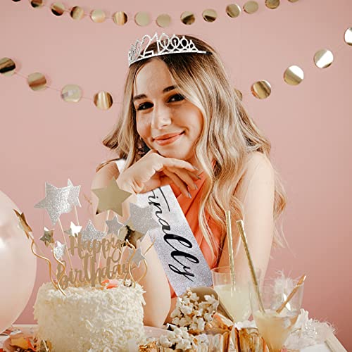 Semato Finally 21 '21st Birthday' Rhinestone Tiara & Sash Set - Silver Party Supplies - Image 3