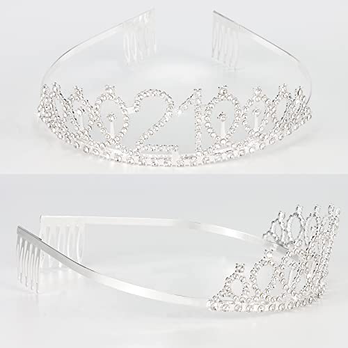 Semato Finally 21 '21st Birthday' Rhinestone Tiara & Sash Set - Silver Party Supplies - Image 2