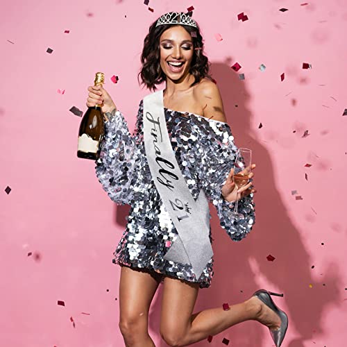 Semato Finally 21 '21st Birthday' Rhinestone Tiara & Sash Set - Silver Party Supplies - Image 5
