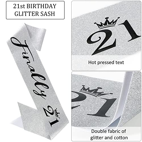 Semato Finally 21 '21st Birthday' Rhinestone Tiara & Sash Set - Silver Party Supplies - Image 4
