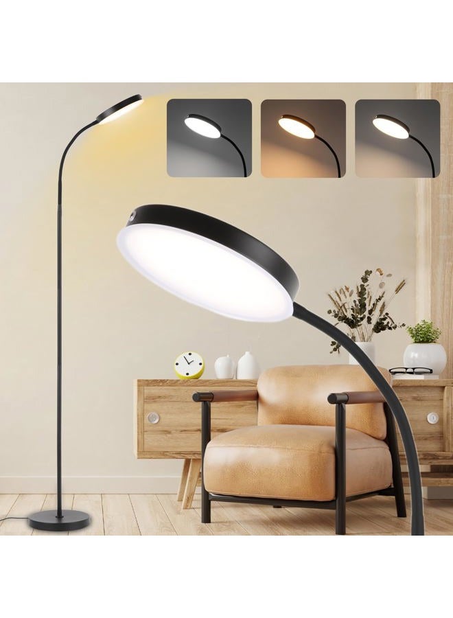 LALISU مصباح أرضي، مصابيح أرضية LED لغرفة المعيشة، مصباح قائم مع تحكم باللمس قابل للتعديل في درجات الحرارة والسطوع مع تصميم عنق الإوز (أسود) - Image 1