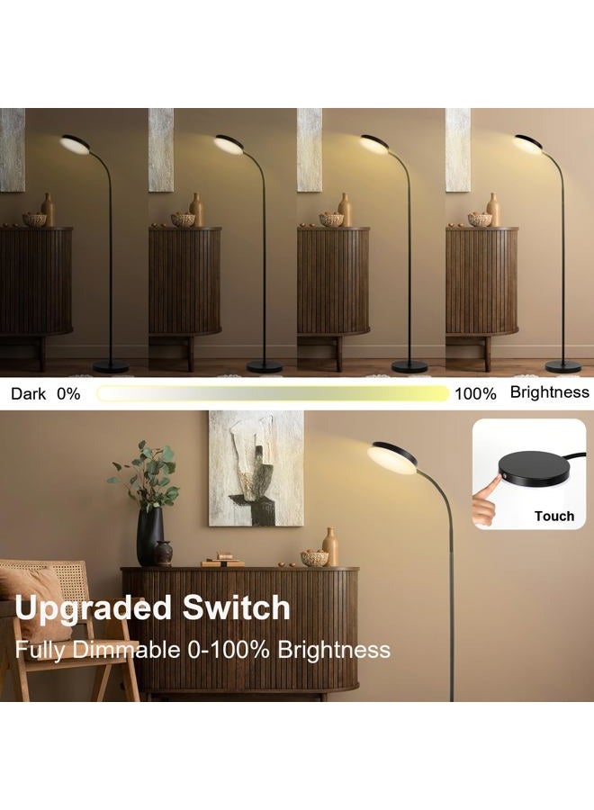 LALISU مصباح أرضي، مصابيح أرضية LED لغرفة المعيشة، مصباح قائم مع تحكم باللمس قابل للتعديل في درجات الحرارة والسطوع مع تصميم عنق الإوز (أسود) - Image 2