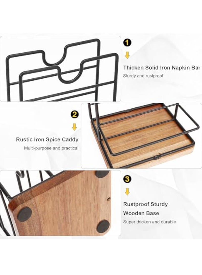 Arabest Napkin Holder, Metal Napkin Storage with Salt and Pepper Shakers Caddy Modern Napkin Dispenser for Table Kitchen Countertop, Not Including Salt and Pepper Shakers (Middle Wooden, Black) - Image 3