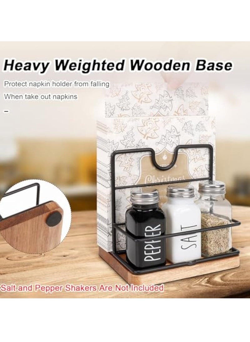 Arabest Napkin Holder, Metal Napkin Storage with Salt and Pepper Shakers Caddy Modern Napkin Dispenser for Table Kitchen Countertop, Not Including Salt and Pepper Shakers (Middle Wooden, Black) - Image 5