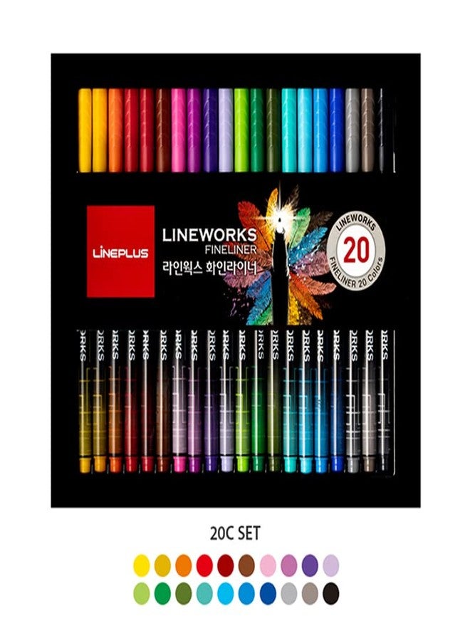 Lineplus Lineworks Colour FineLiner Drawing Pen Set Of 20 Assorted