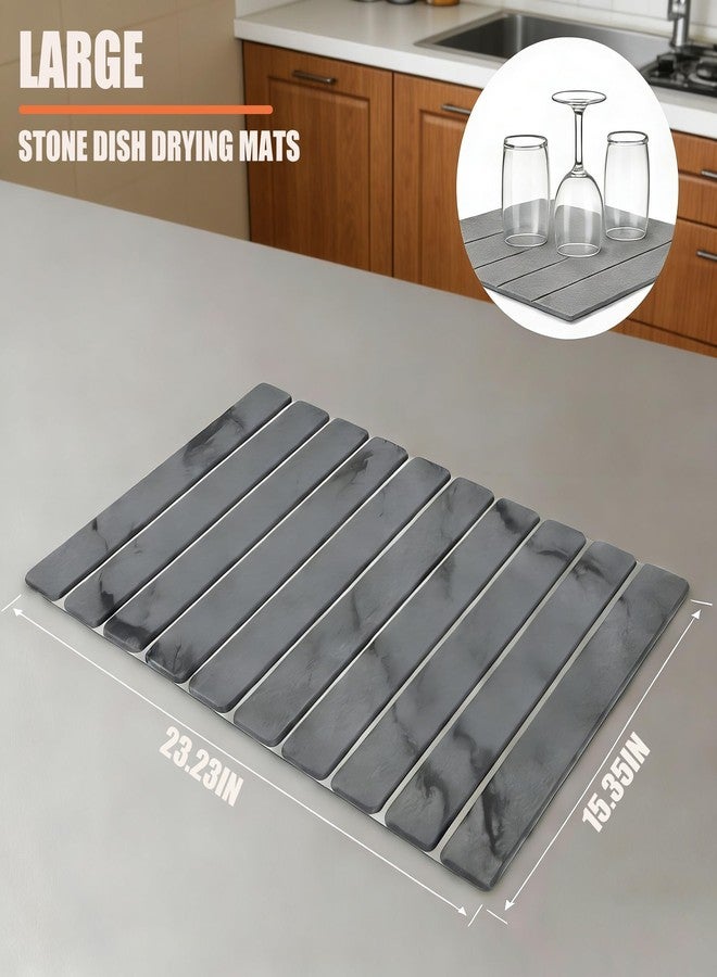 BRMUEIX Stone Drying Mat for Kitchen Counter,Large Foldable Diatomaceous Earth Dish Drying Mat,24"×16",Quick-Dry Absorbent Bath & Countertop Mat for Dishes Bottles, Gray marble pattern - Image 5