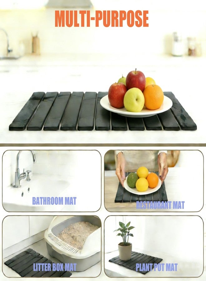 BRMUEIX Stone Drying Mat for Kitchen Counter,Large Foldable Diatomaceous Earth Dish Drying Mat,24"×16",Quick-Dry Absorbent Bath & Countertop Mat for Dishes Bottles, Gray marble pattern - Image 4
