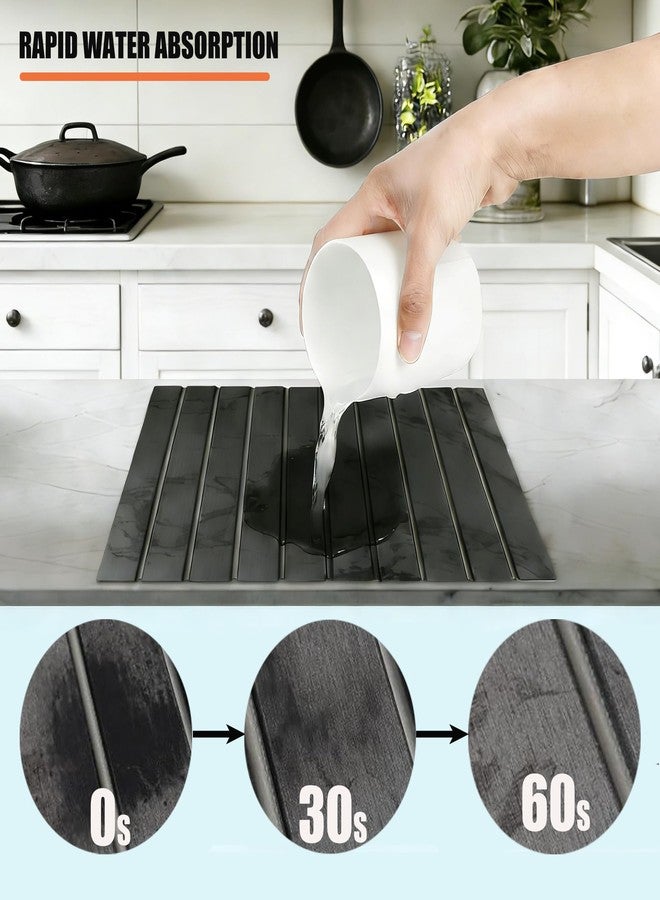 BRMUEIX Stone Drying Mat for Kitchen Counter,Large Foldable Diatomaceous Earth Dish Drying Mat,24"×16",Quick-Dry Absorbent Bath & Countertop Mat for Dishes Bottles, Gray marble pattern - Image 3