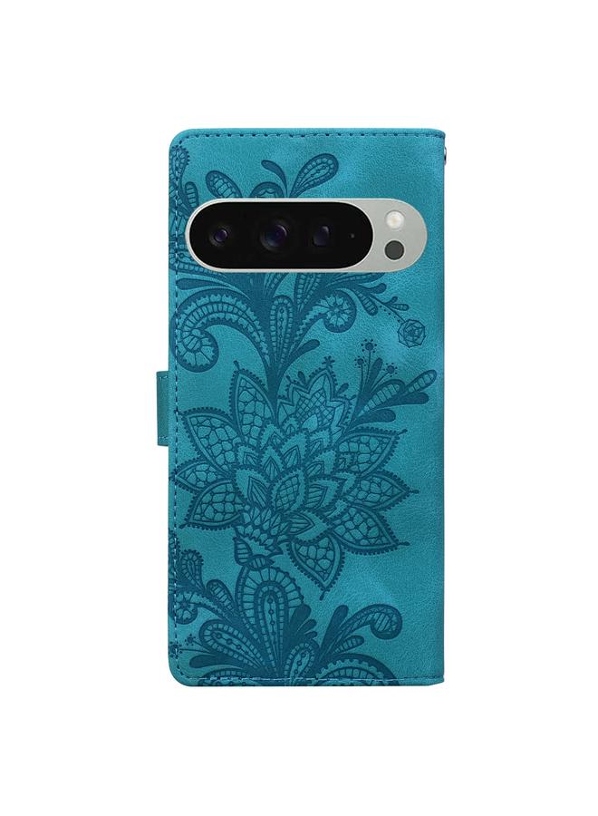 erorex Case For Google Pixel 9 / 9 Pro Lace Floral Embossed Magnetic Buckle PU Phone Case With Wrist Strap - Image 3