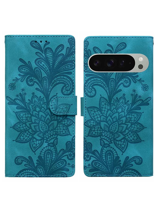 erorex Case For Google Pixel 9 / 9 Pro Lace Floral Embossed Magnetic Buckle PU Phone Case With Wrist Strap - Image 1