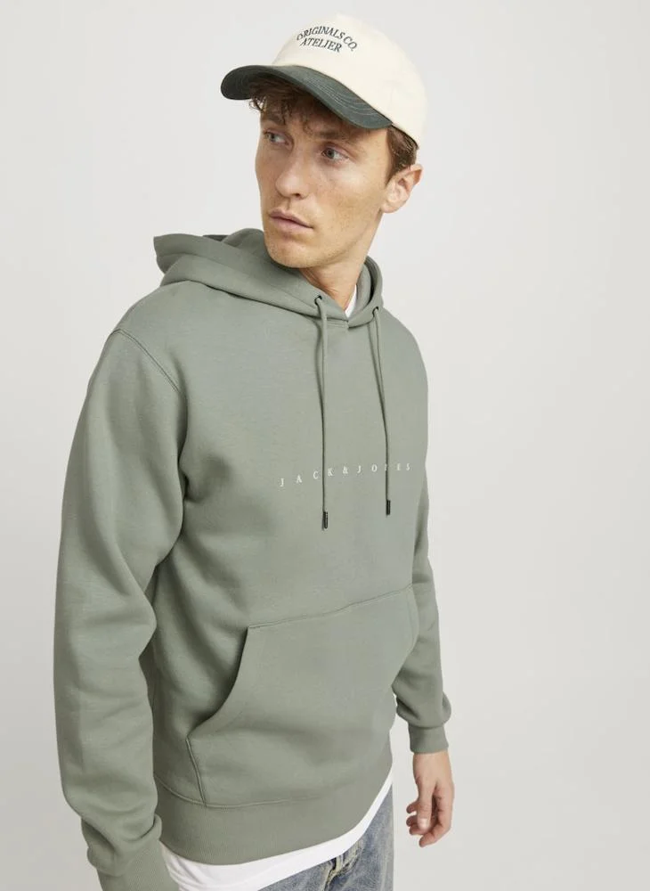 جاك اند جونز Logo Print Pull Over Hoodie
