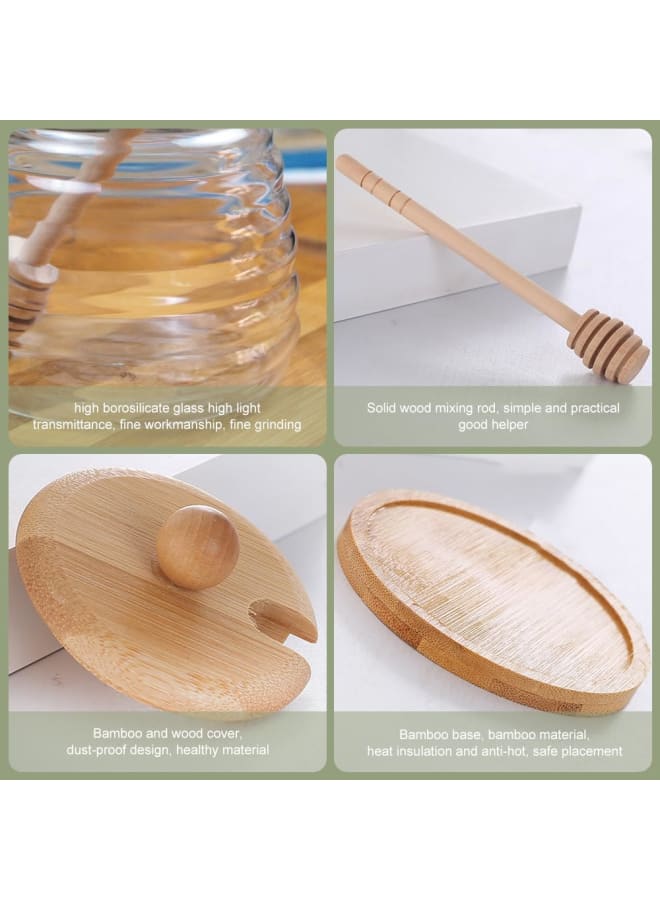 Honey jar with spoon, honey container with spoon, honey dispenser, honey jar with honey spoon, honey jar with wooden lid, airtight glass container, honey storage jar with wide mouth - Image 3