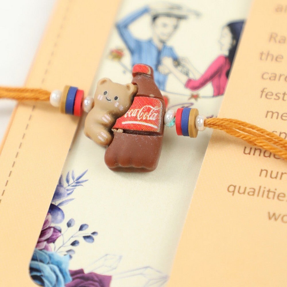 Madhoor Kids Teddy Bear with Coca Cola Rakhi Design, Premium Thread Rakhi for Kids, Festive Raksha Bandhan Rakhi,  20 cm