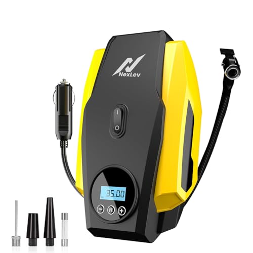 NexLev Portable Tyre Inflator for Car, Bike, Cycle|150 PSI Pressure| 120 Watt Air Pump|12V Car Plug| Digital Display| Auto Shut-Off| Emergency LED Light| 3m Cord| 3 Air Nozzles| Compact| AER TI-02 - Image 1