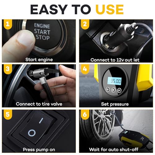 NexLev Portable Tyre Inflator for Car, Bike, Cycle|150 PSI Pressure| 120 Watt Air Pump|12V Car Plug| Digital Display| Auto Shut-Off| Emergency LED Light| 3m Cord| 3 Air Nozzles| Compact| AER TI-02 - Image 5