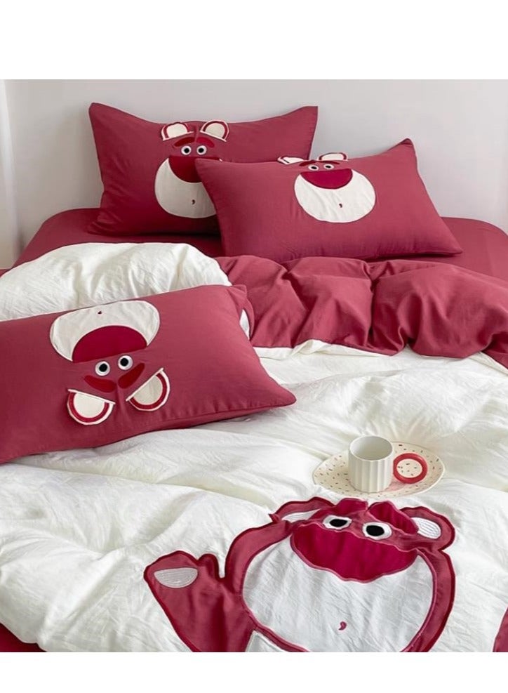 Fitted Sheet Style — High End Cartoon Pattern Washed Cotton Bedding Four Piece Set - Image 1