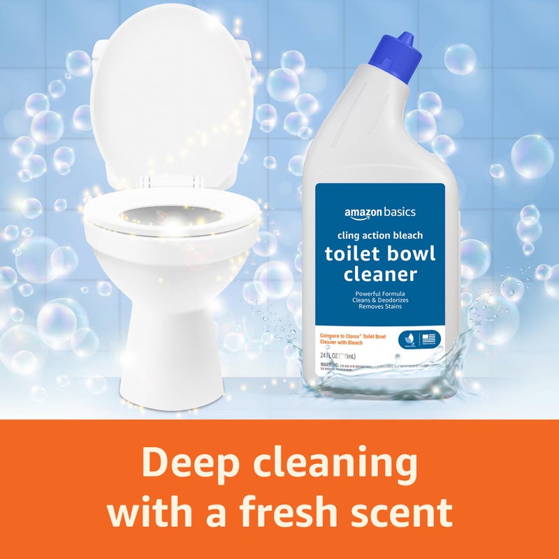 منظف وعاء المرحاض من أمازون بيسكس مع تركيبة لاصقة، مبيض، رائحة منعشة، 24 أونصة سائلة، عبوة من 2 - Image 3
