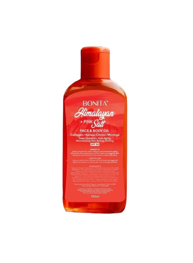 زيت الوجه والجسم بملح الهيمالايا الوردي مع الليمون الكوري والمورينجا، عامل حماية من الشمس 30، 100 مل